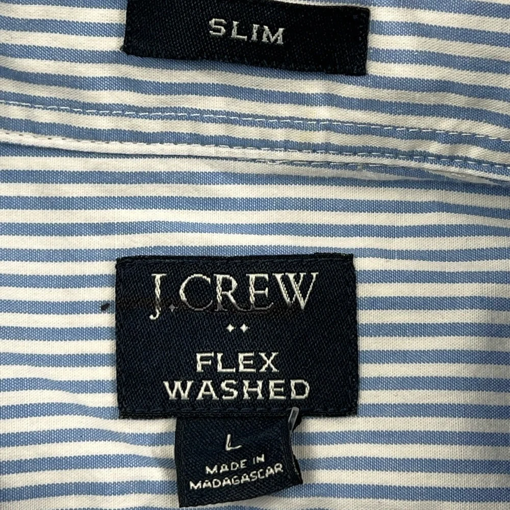 NEW J Crew L Slim Flex Washed Men's Blue White Striped Classic Long Sleeve Shirt